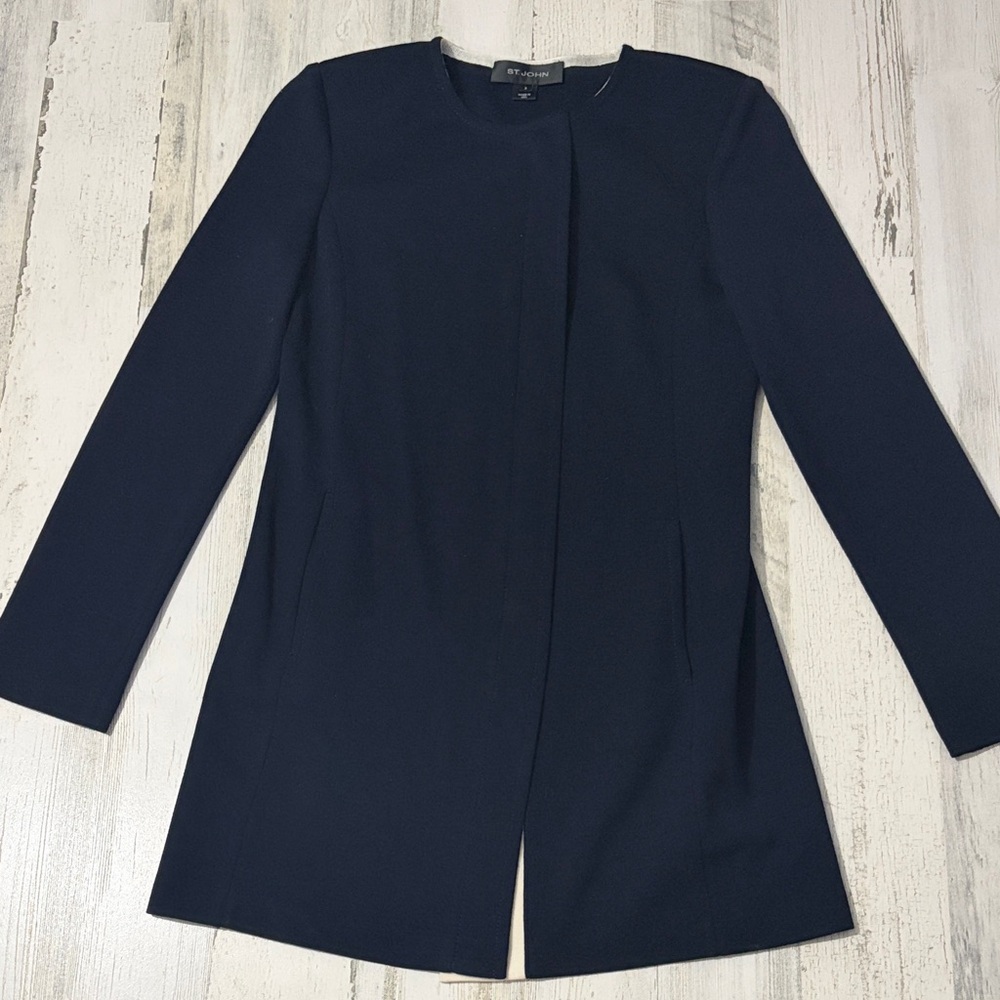St John Navy Wool Blend Jacket Size 2 - Picture 2 of 11